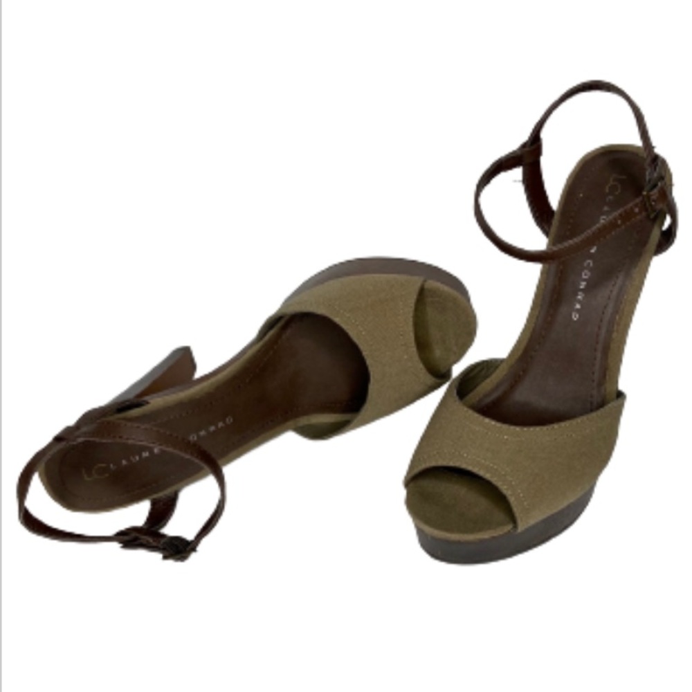 LC Lauren Conrad Olive Green and Brown Peep-Toe Platform Heels